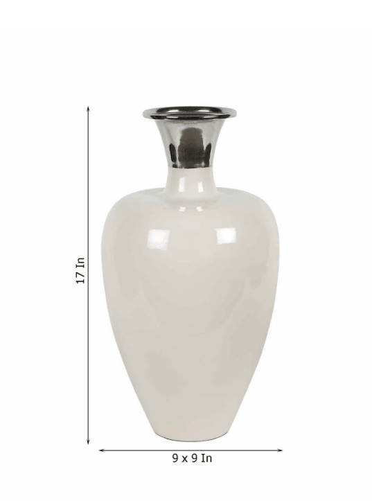 Urn Deidra Fawn White & Brass Vase Finger Painted Enamel, - Ouch Cart