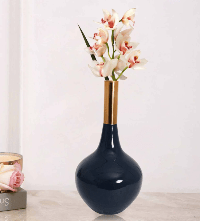 Stout Diedra Teal Blue Brass Floor Vase, - Ouch Cart