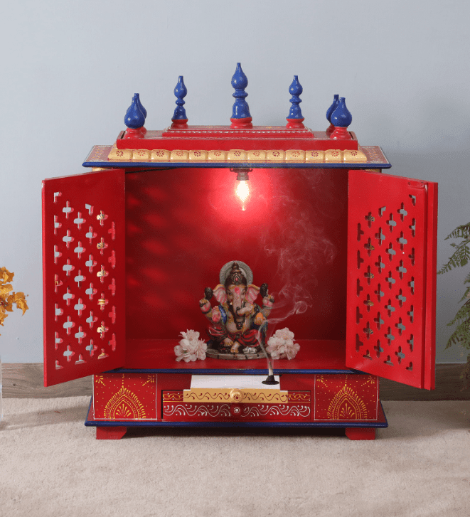 Multicolor Sheesham Wood & MDF Pooja Mandir With Door, - Ouch Cart