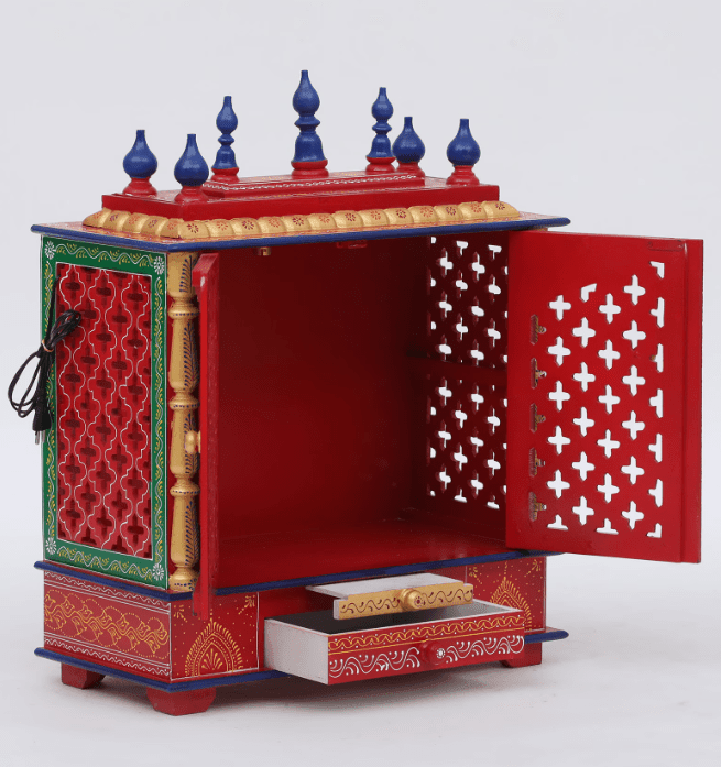 Multicolor Sheesham Wood & MDF Pooja Mandir With Door, - Ouch Cart