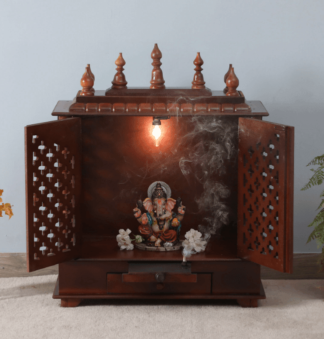 Multicolor Sheesham Wood & MDF Pooja Mandir With Door, - Ouch Cart