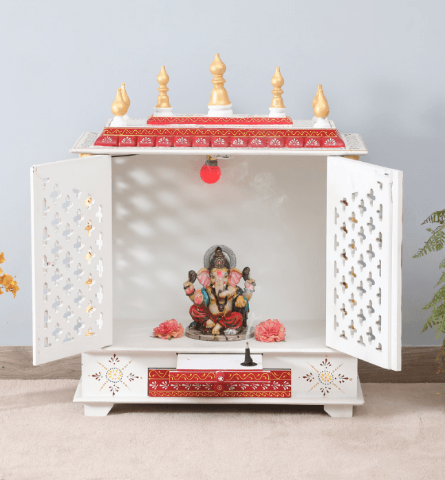 Multicolor Sheesham Wood & MDF Pooja Mandir With Door, - Ouch Cart