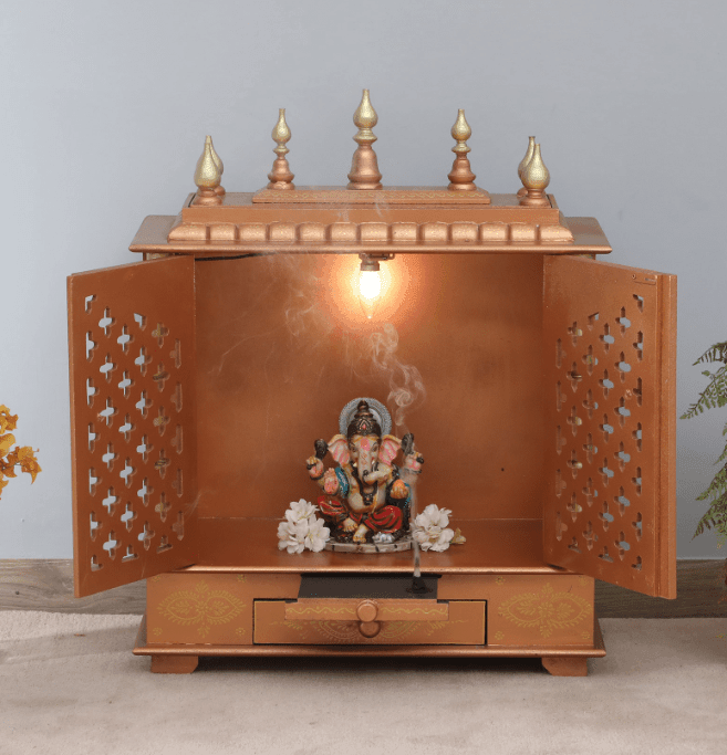 Multicolor Sheesham Wood & MDF Pooja Mandir With Door, - Ouch Cart