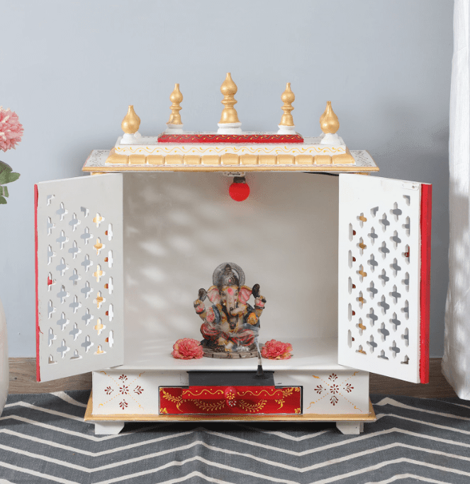 Multicolor Sheesham Wood & MDF Pooja Mandir With Door, - Ouch Cart