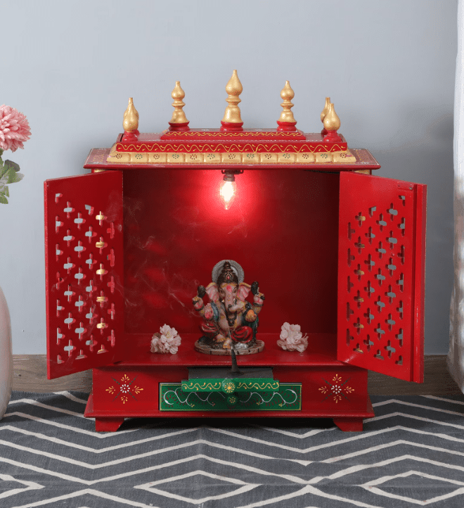 Multicolor Sheesham Wood & MDF Pooja Mandir With Door, - Ouch Cart