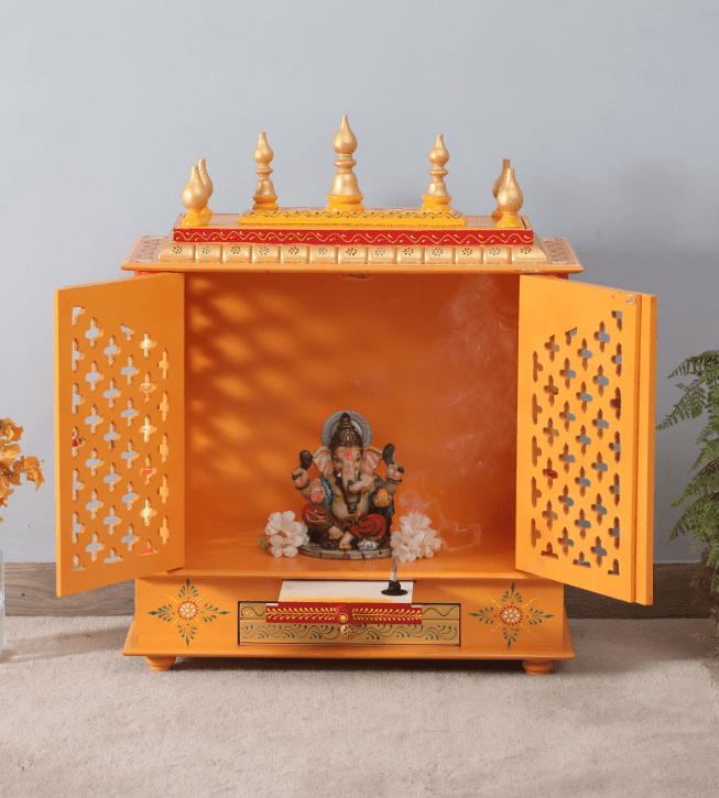 Multicolor Sheesham Wood & MDF Pooja Mandir With Door, - Ouch Cart