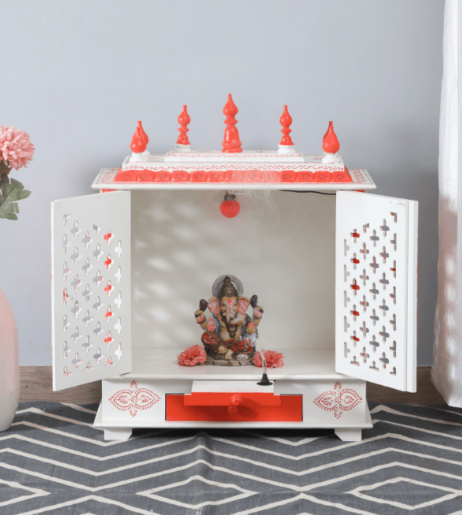 Multicolor Sheesham Wood & MDF Pooja Mandir With Door, - Ouch Cart