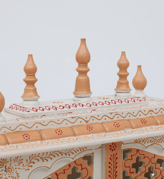 White And Gold Mango Wood & MDF Pooja Mandir With Door, - Ouch Cart