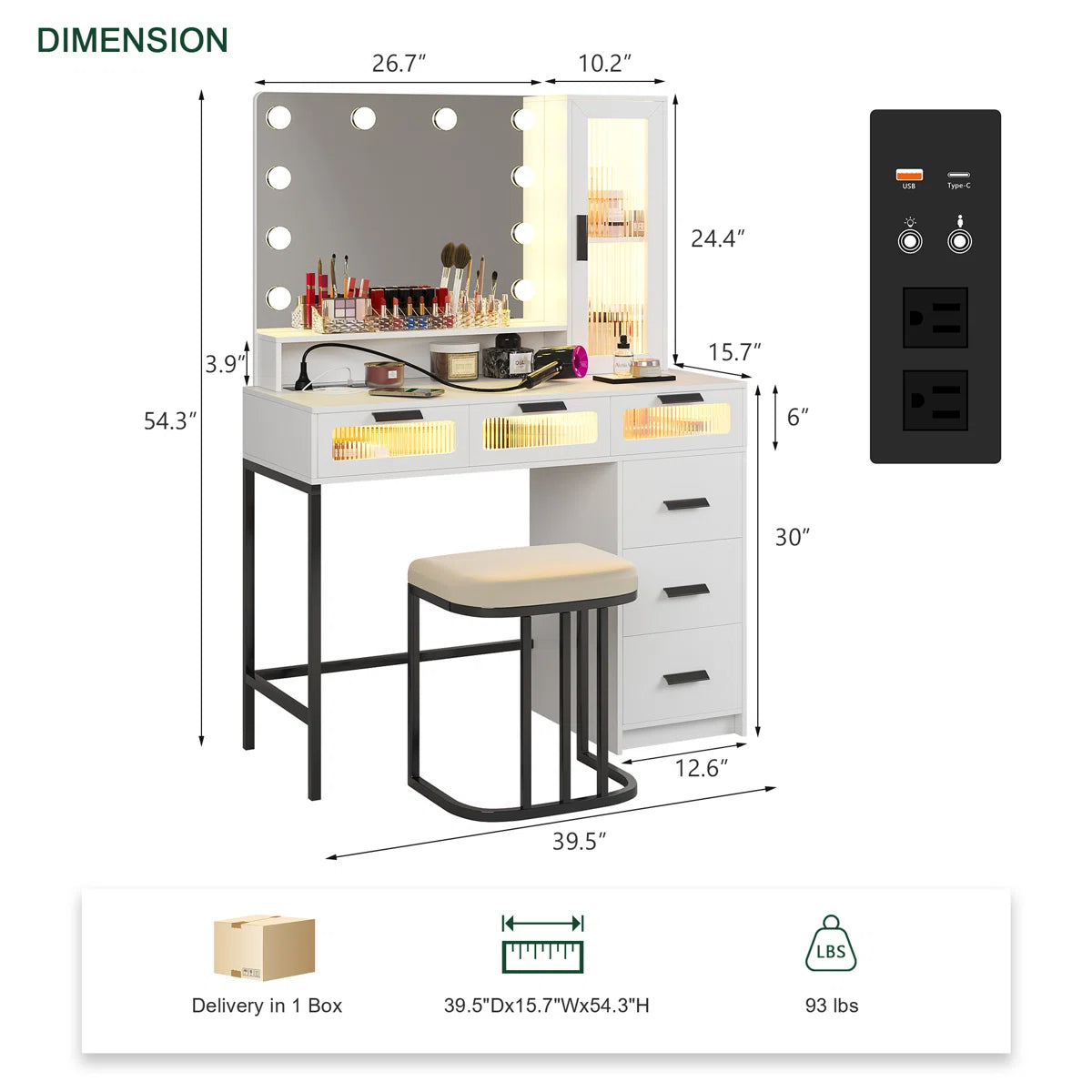 Seandell Vanity Desk for Bedroom with Mirror and Elegant Design