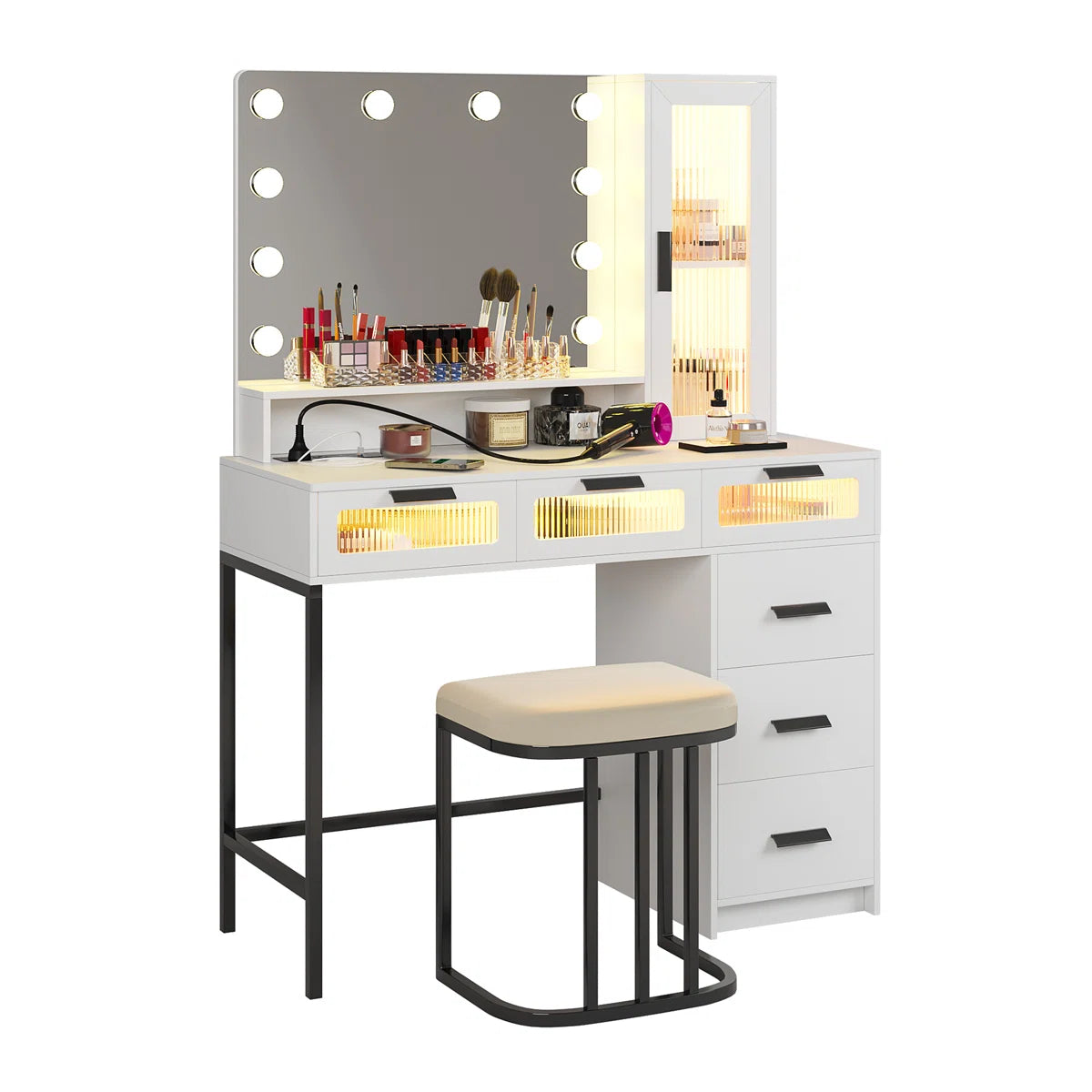 Seandell Vanity Desk for Bedroom with Mirror and Elegant Design