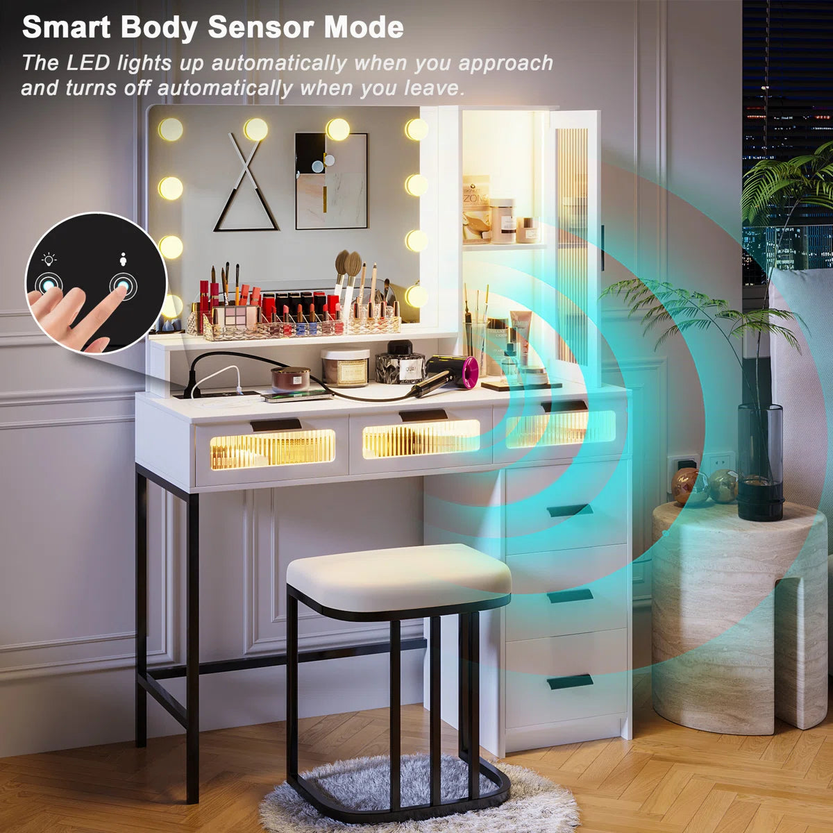 Seandell Vanity Desk for Bedroom with Mirror and Elegant Design