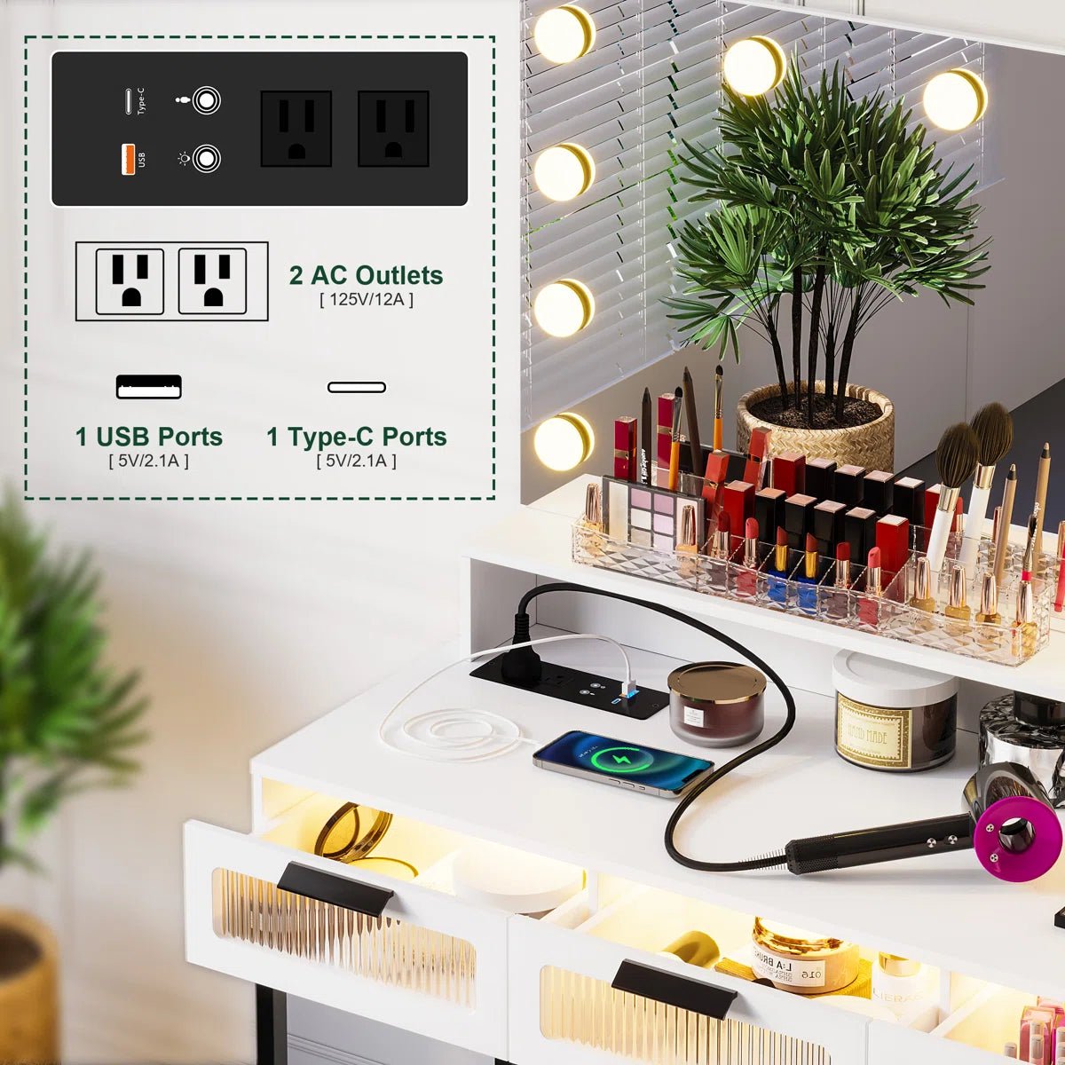 Seandell Vanity Desk for Bedroom with Mirror and Elegant Design