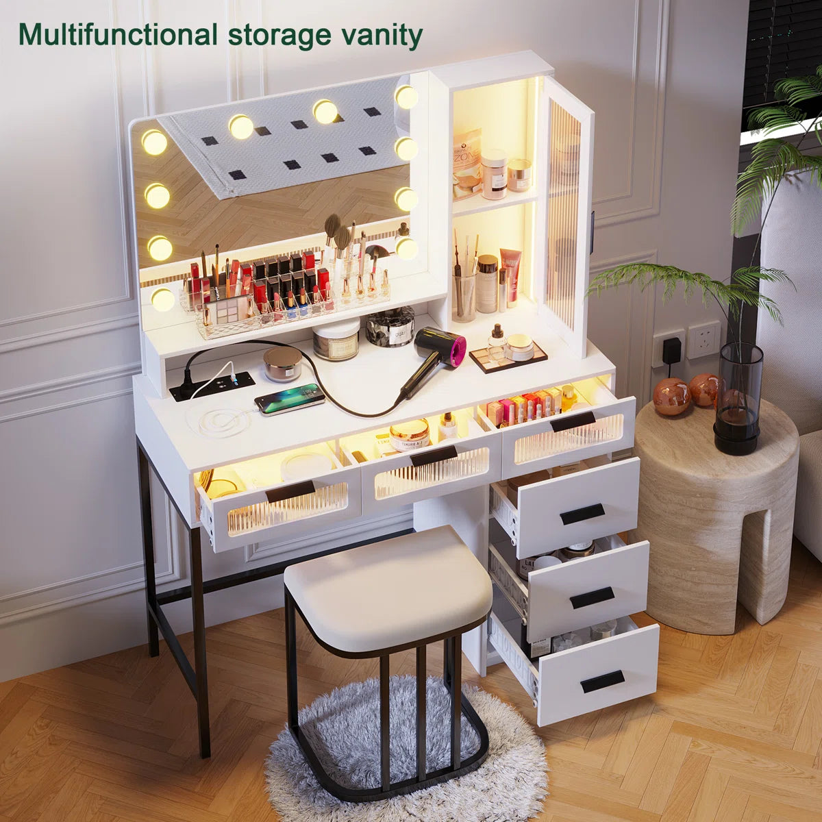 Seandell Vanity Desk for Bedroom with Mirror and Elegant Design-OUCH CART | Dressing table