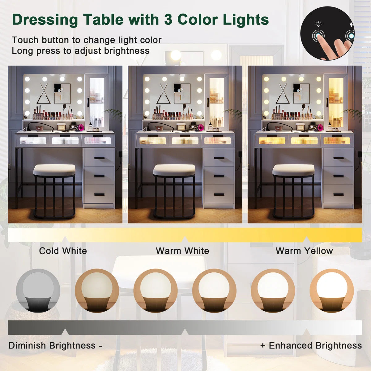 Seandell Vanity Desk for Bedroom with Mirror and Elegant Design-OUCH CART | Dressing table