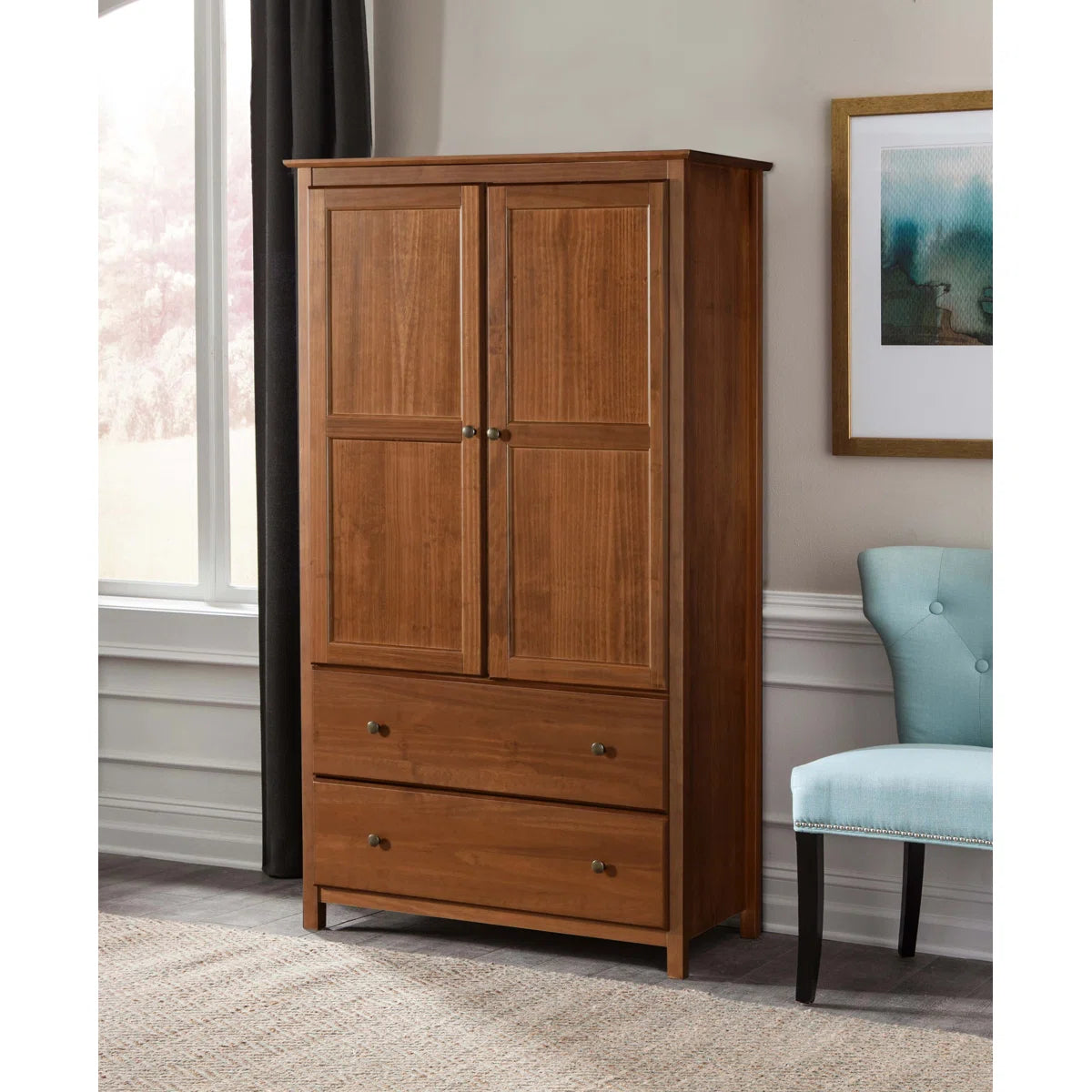 Shaker Bedroom Solid Wood Wardrobe Armoire with Drawers OUCH CART