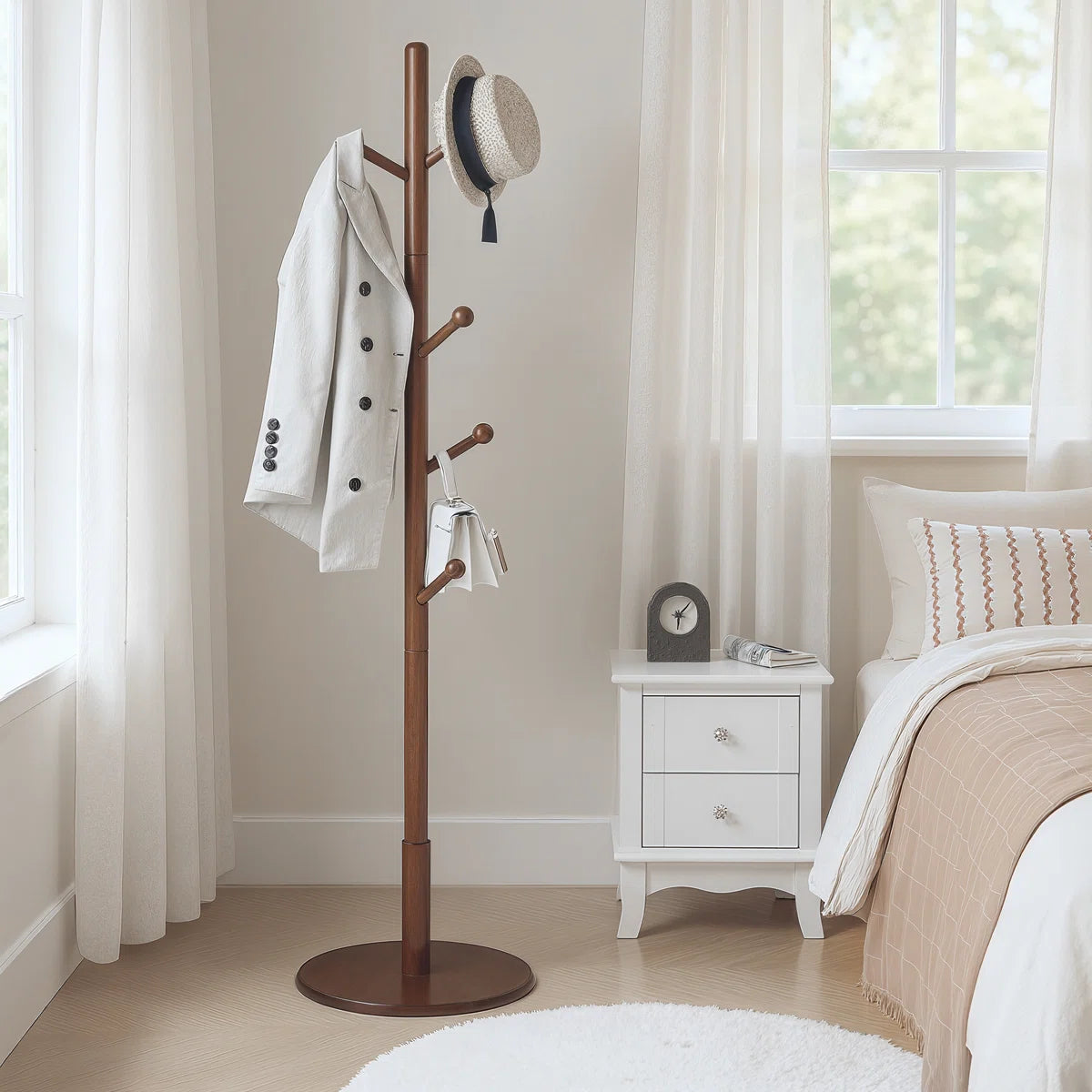 Ouch Cart Solid Wood 7-Hook Freestanding Coat Rack | Stylish Clothes & Hat Stand Ouch Cart