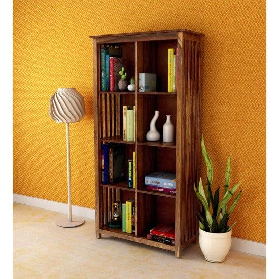 Solid Sheesham Wood Large Vertical Bookshelf Strip Design (Standard, Honey Finish) - Ouch Cart