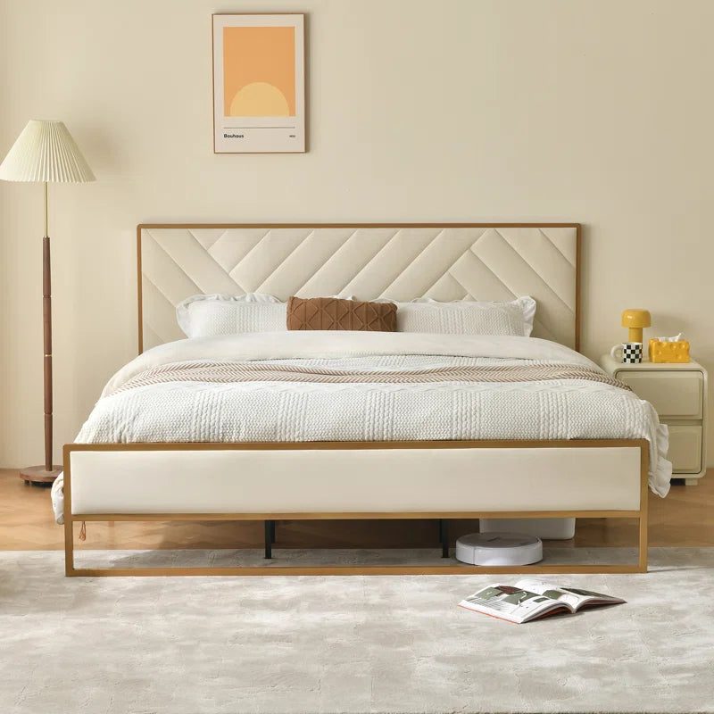 Sheila Upholstered Platform Bed with Velvet Tufted Headboard OUCH CART