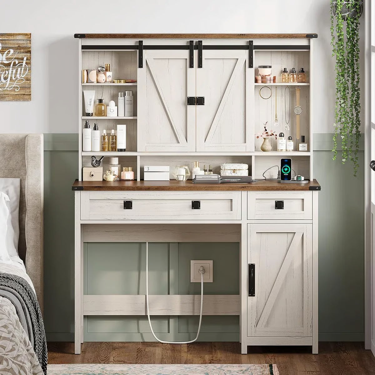 Shiala Farmhouse Makeup Vanity Table 41" with Mirror and Storage Cabinets for Bedroom