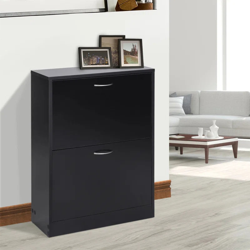 Oliver Cabinet Storage Cupboard 2-Tier Wood Tipping Bucket Modern Hall Organizer With Drawer Adjustable Shelf Large-Capacity Black