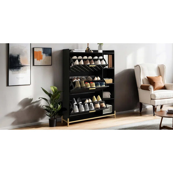 Flip Drawers Open Shelves, Modern Entryway Shoe Storage Cabinet Sl