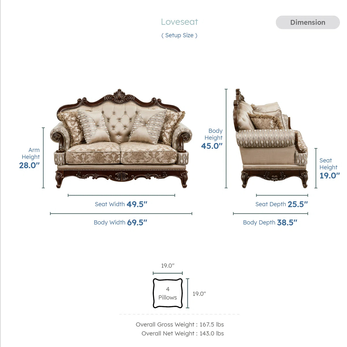 Shonta 69.5" Traditional Upholstered Loveseat - Chenille Loveseat with Faux Crystal Tufted Design, Elegant Nailhead Trim, Luxurious Chenille & Silk-like Fabric, Durable Wood Frame with Cherry & Gold Finish, Reversible Seat Cushions