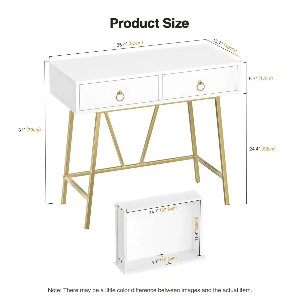 Siilata White Makeup Vanity Table with Storage Drawer and Writing Desk Function