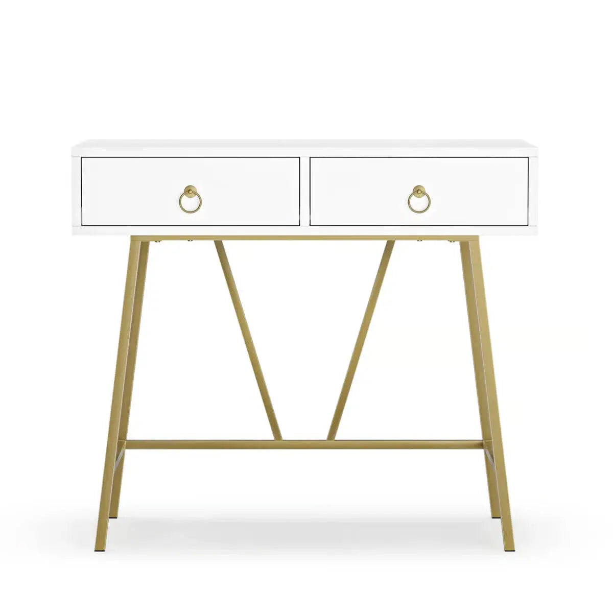 Siilata White Makeup Vanity Table with Storage Drawer and Writing Desk Function