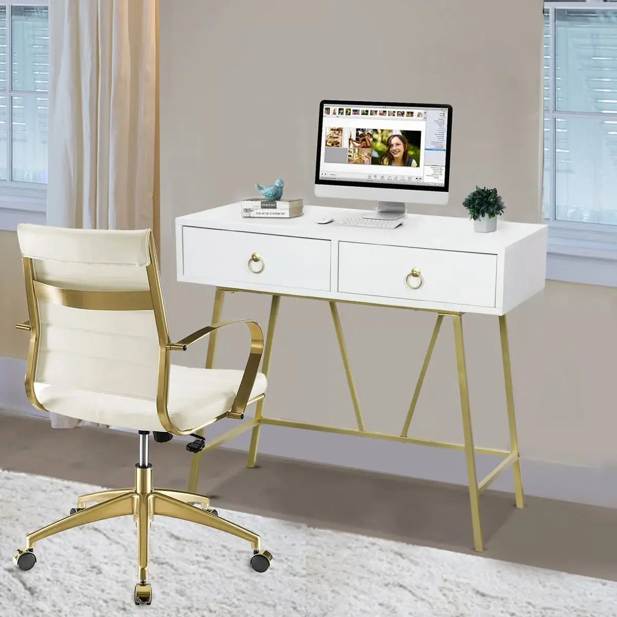 Siilata White Makeup Vanity Table with Storage Drawer and Writing Desk Function- OUCH CART | Dressing table