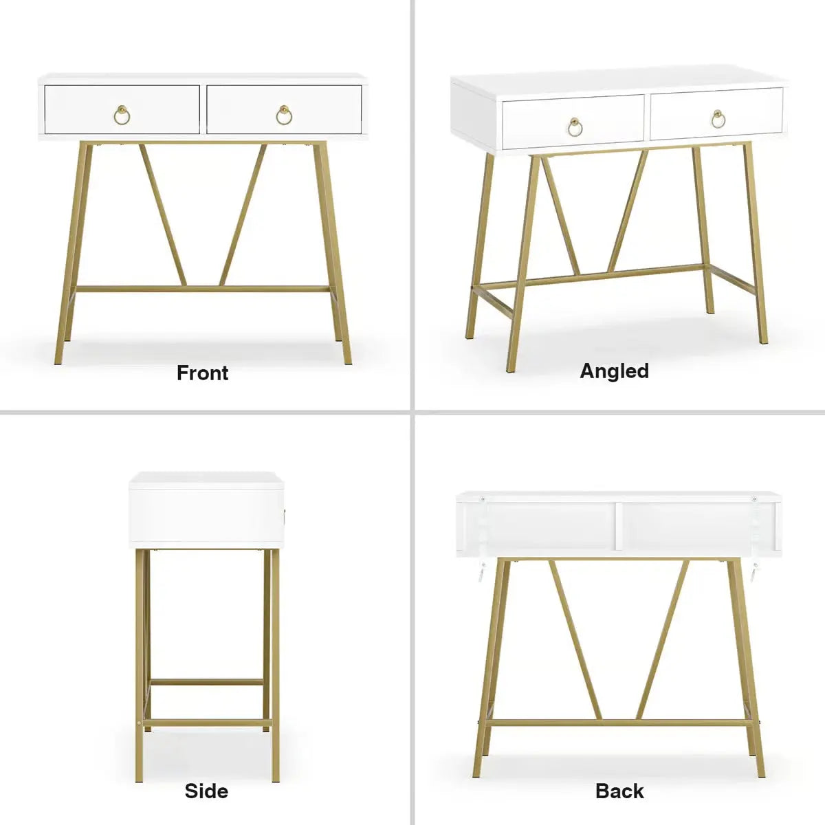 Siilata White Makeup Vanity Table with Storage Drawer and Writing Desk Function
