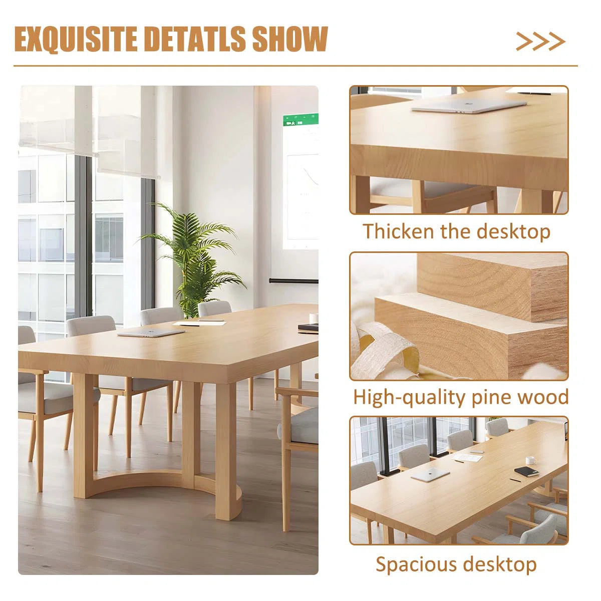 Simple Rectangular Solid Wood Conference Table OUCH CART