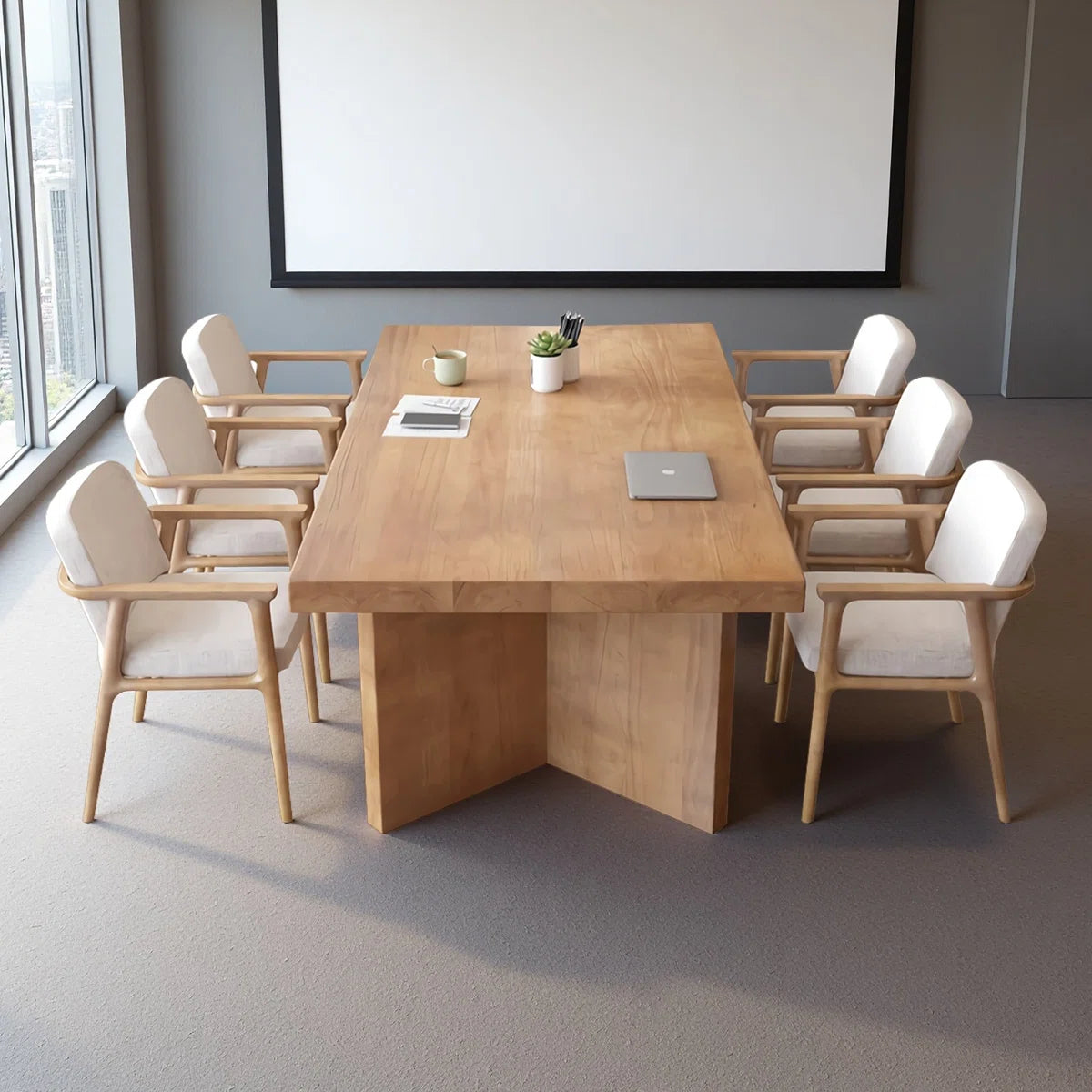 Simple Solid Wood Rectangular Conference Tables - OUCH CART