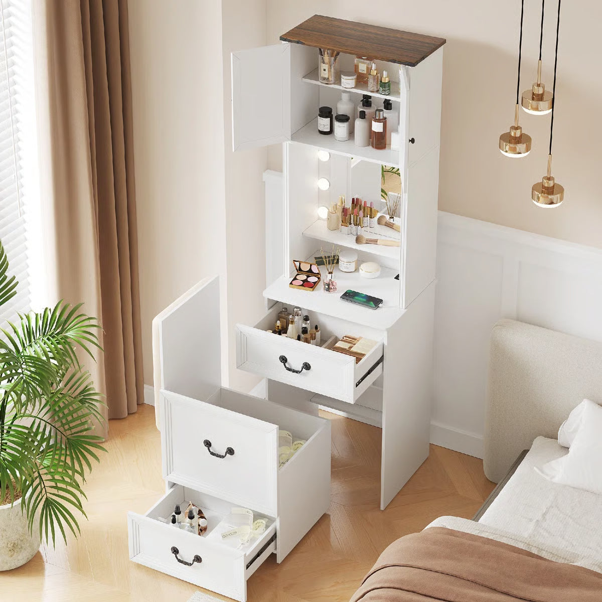 Small Makeup Vanity Set with LED Lights- OUCH CART | Dressing table