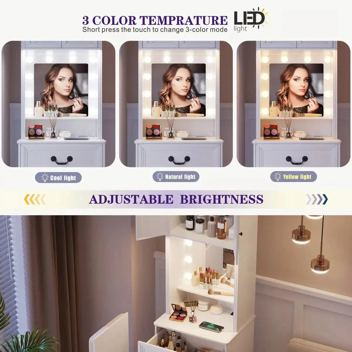 Small Lighted Makeup Vanity Table with Drawers and LED Mirror OUCH CART