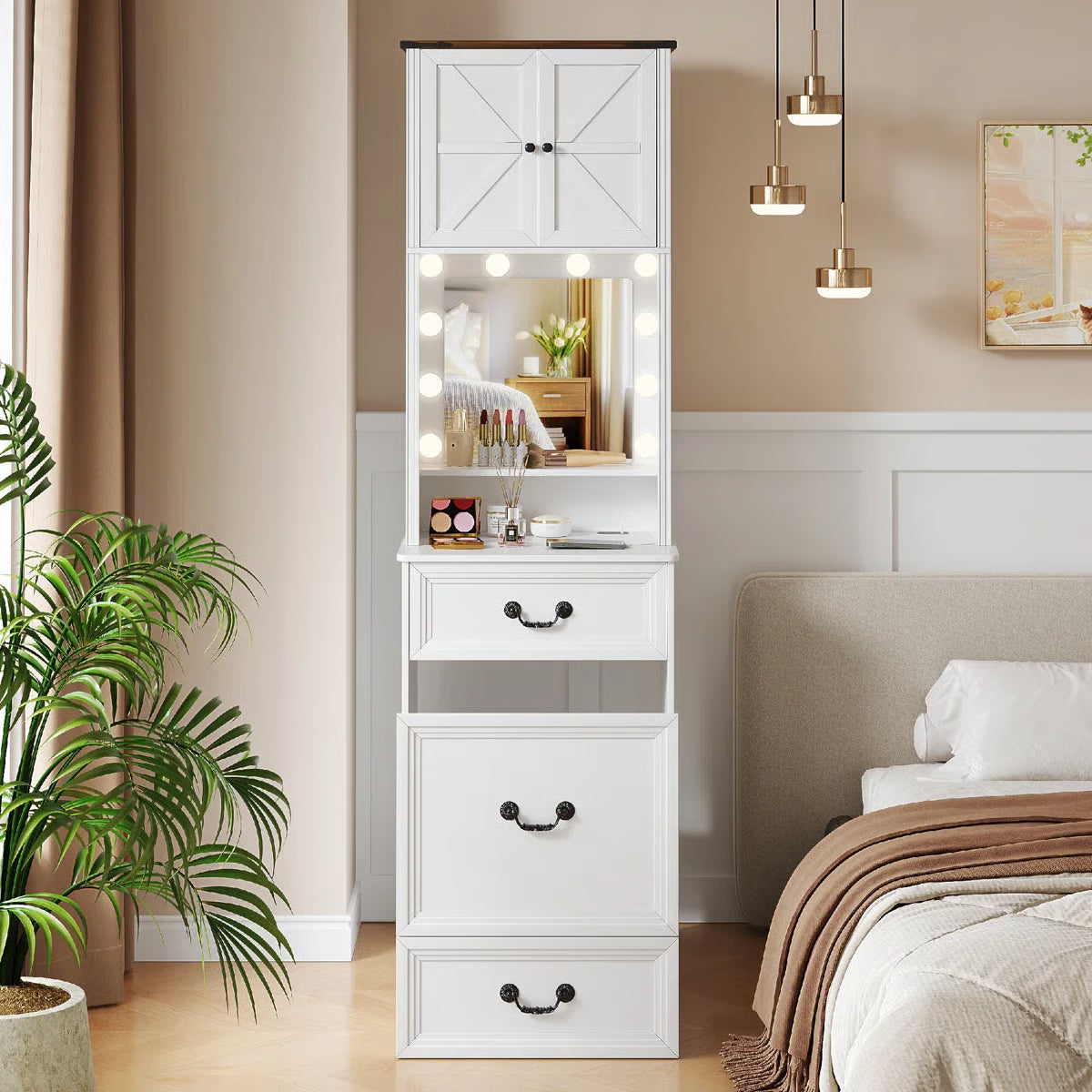 Small Lighted Makeup Vanity Table with Drawers and LED Mirror