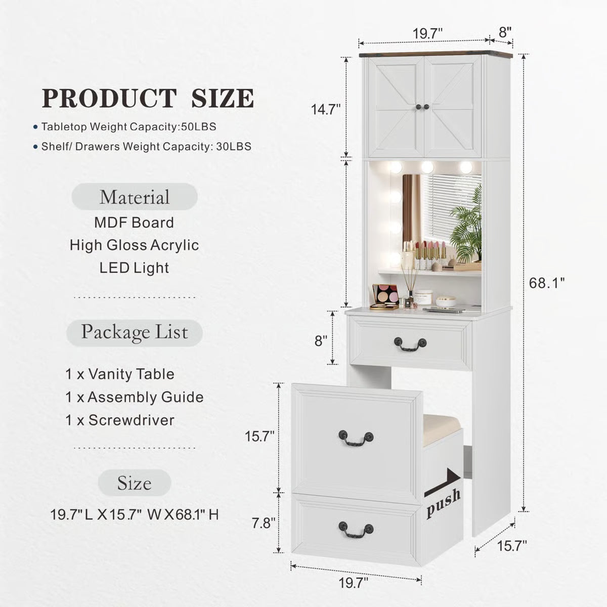 Small Makeup Vanity Set with LED Lights- OUCH CART | Dressing table