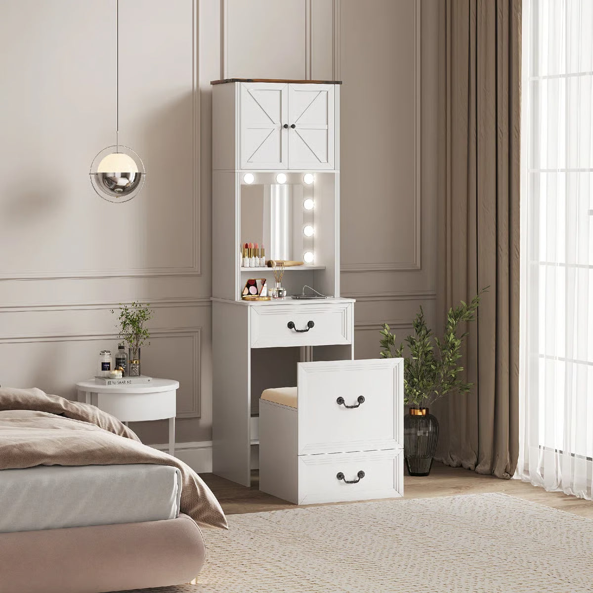 Small Lighted Makeup Vanity Table with Drawers and LED Mirror