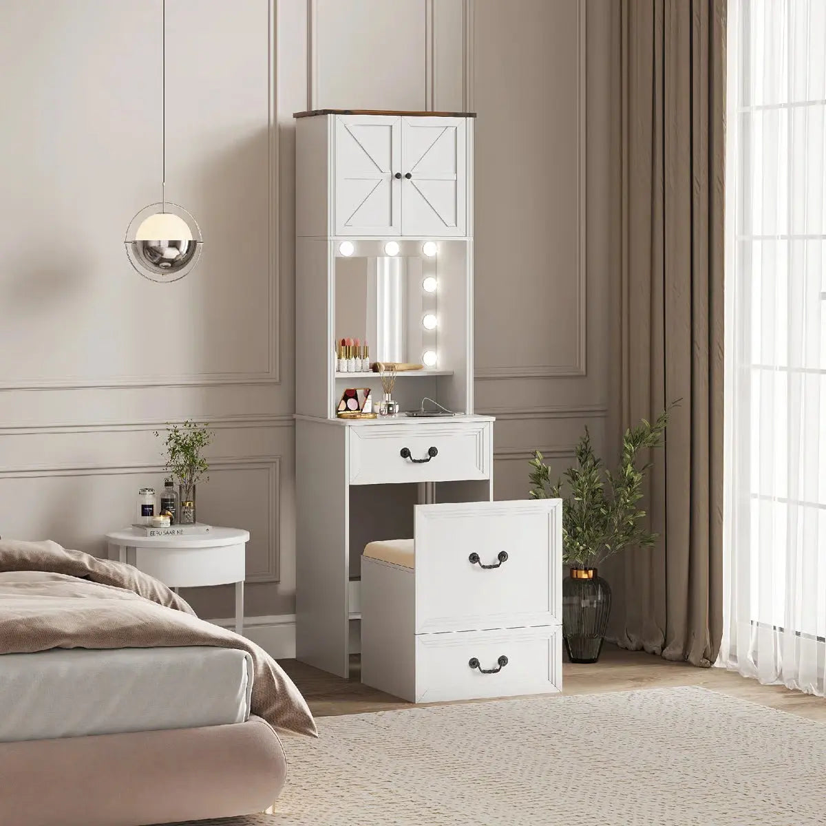 Small Lighted Makeup Vanity Table with Drawers and LED Mirror