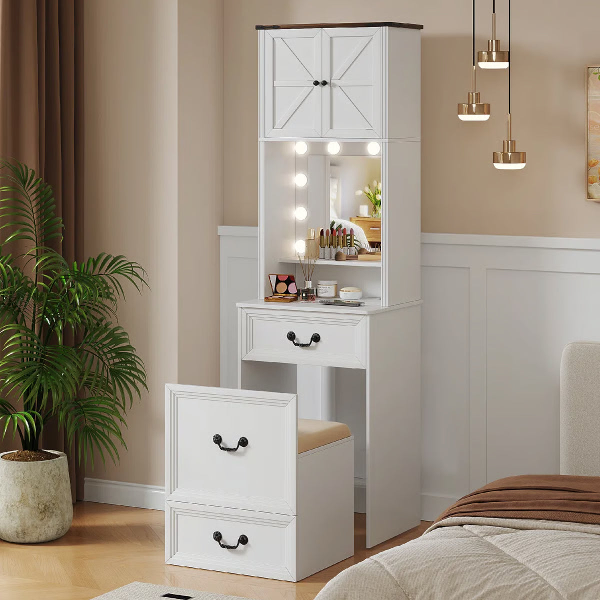 Small Makeup Vanity Set with LED Lights- OUCH CART | Dressing table