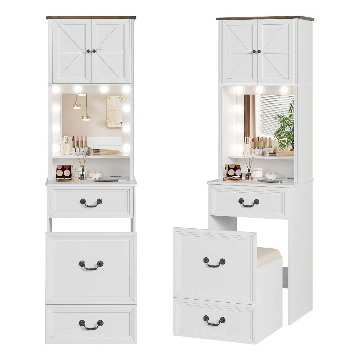 Small Lighted Makeup Vanity Table with Drawers and LED Mirror