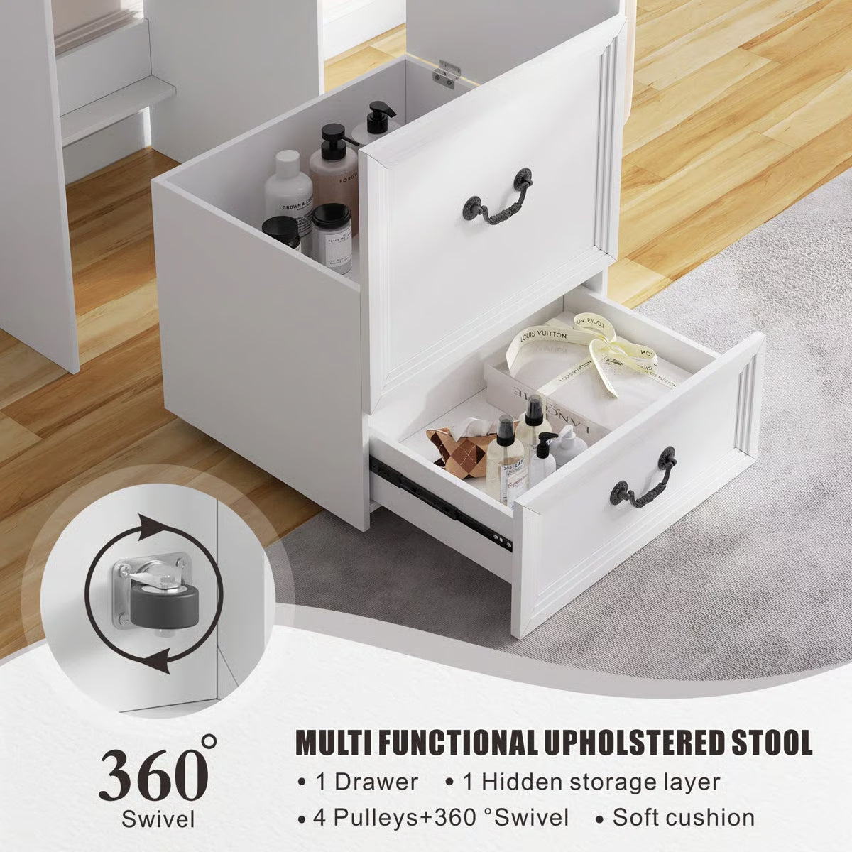 Small Lighted Makeup Vanity Table with Drawers and LED Mirror