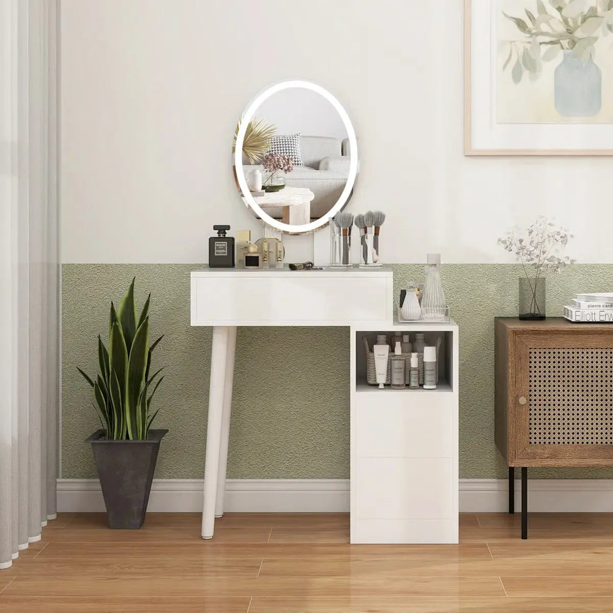 Small Vanity Table Set With Adjustable Brightness Mirror without Stool -OUCH CART |Dressing table
