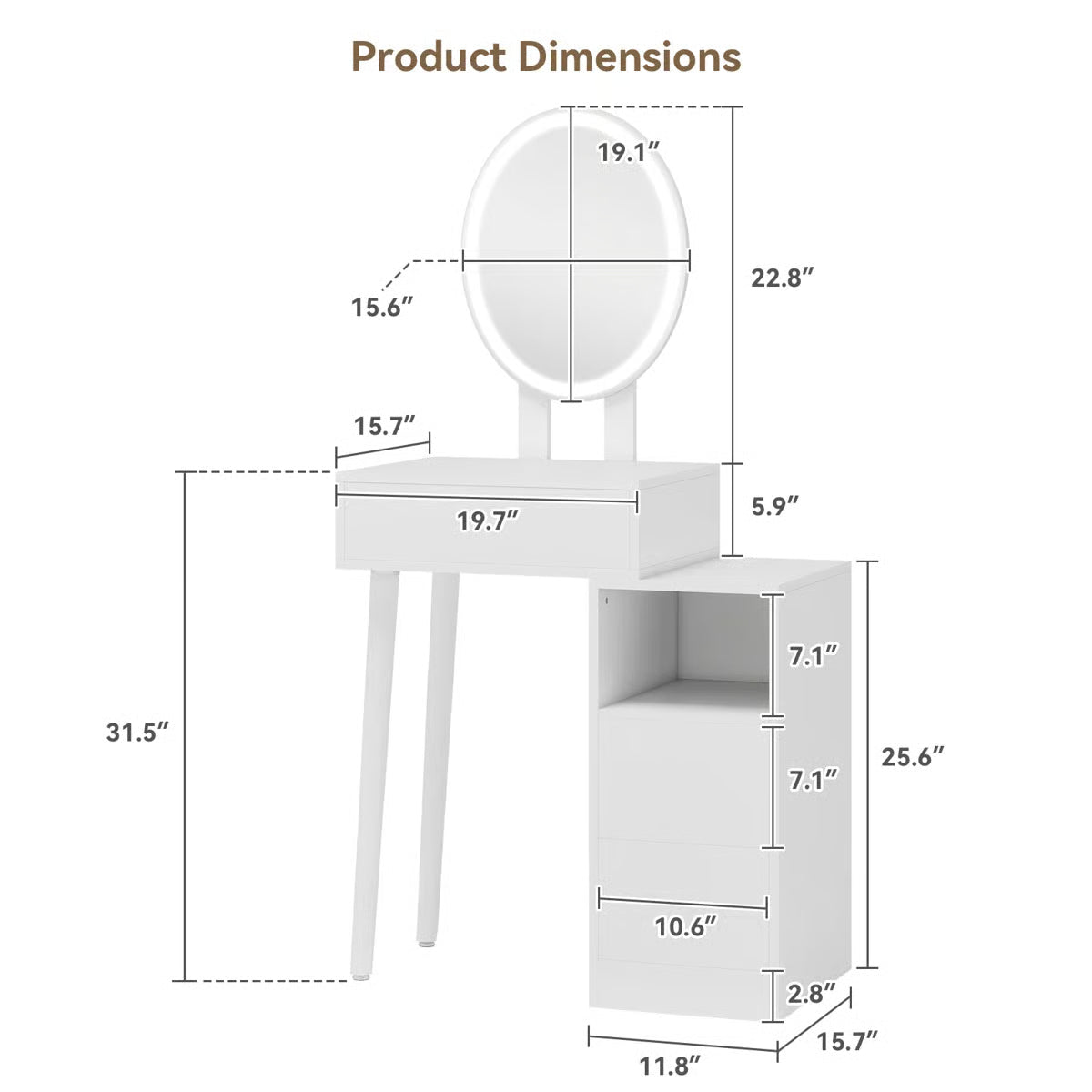 Space-Saving Small Makeup Vanity Table with Adjustable Lighted Mirror