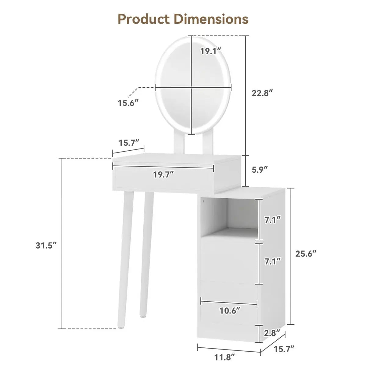 Small Vanity Table Set With Adjustable Brightness Mirror without Stool -OUCH CART |Dressing table