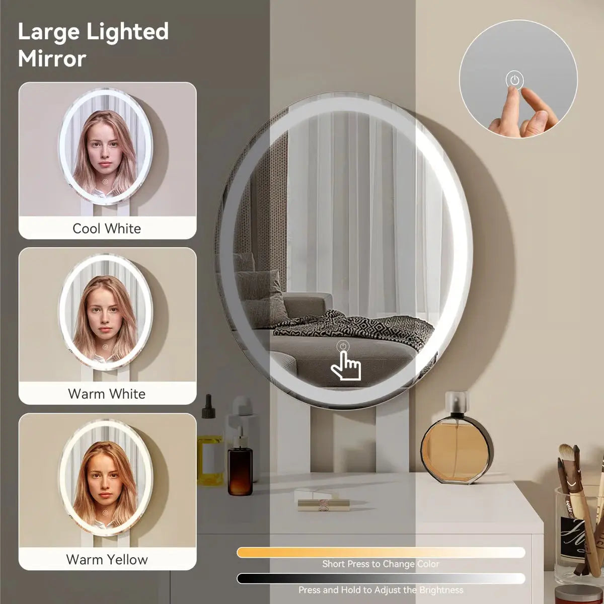 Small Vanity Table Set With Adjustable Brightness Mirror without Stool