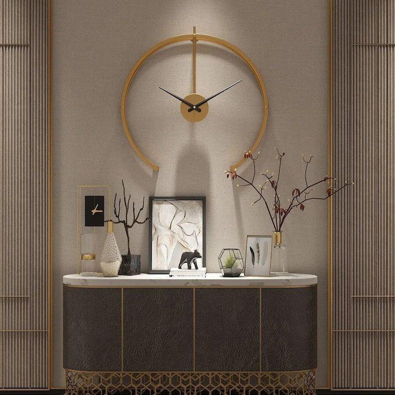 HALF ROUND WALL CLOCK GOLD - Ouch Cart