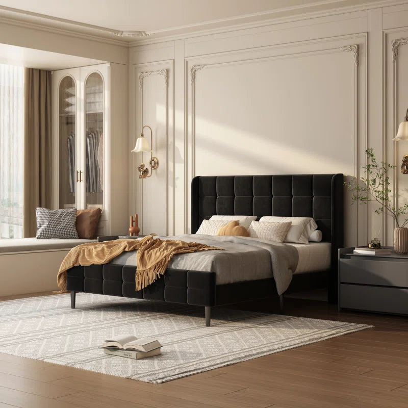 Soley Upholstered Wingback Bed OUCH CART