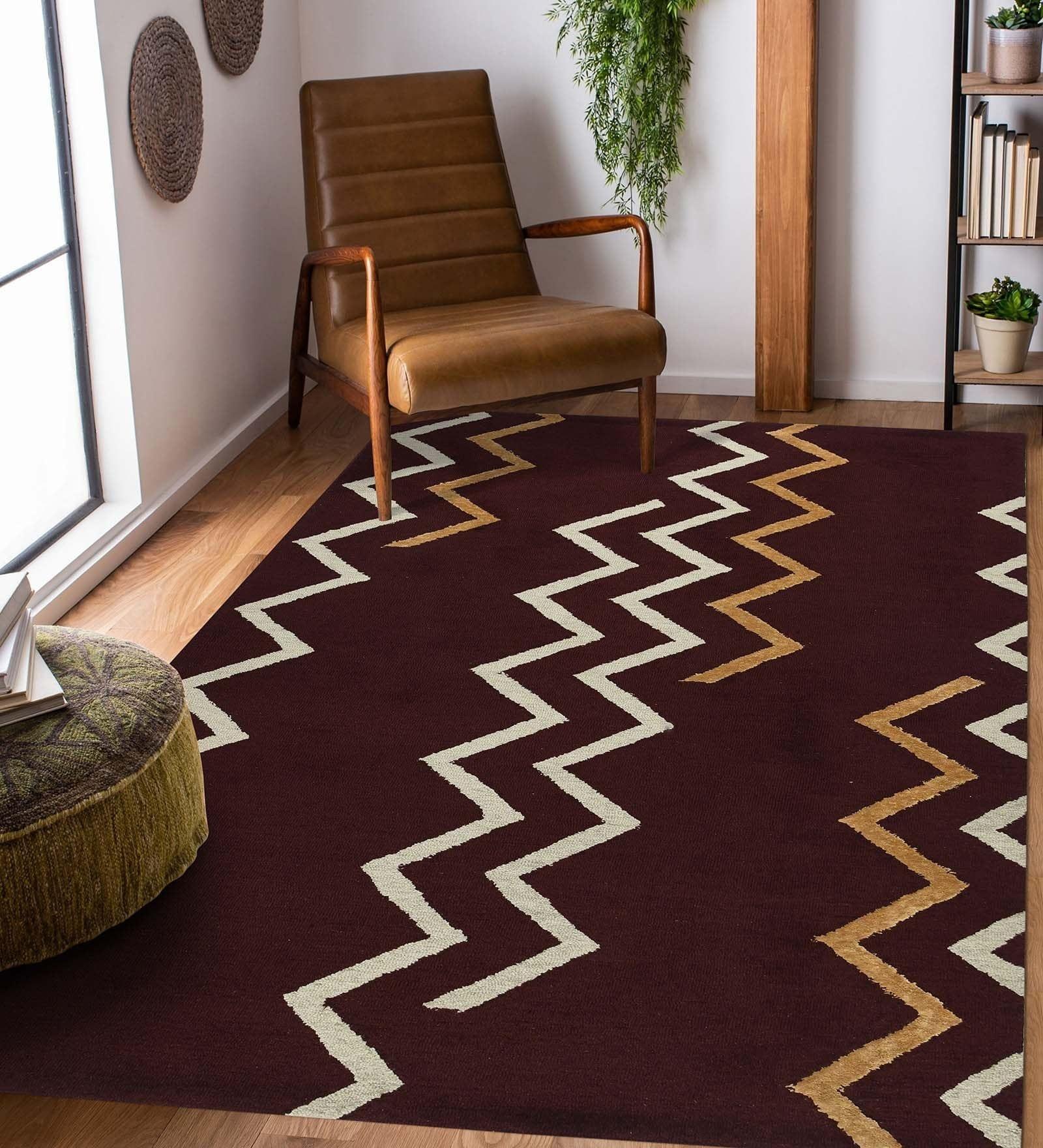 RED BERRY Wool & Viscose Canyan 5x8 Feet Hand-Tufted Carpet - Rug - Ouch Cart