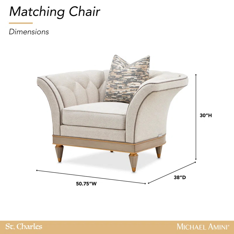 St. Charles Greige Accent Chair with Modern Fabric & Soft Curves