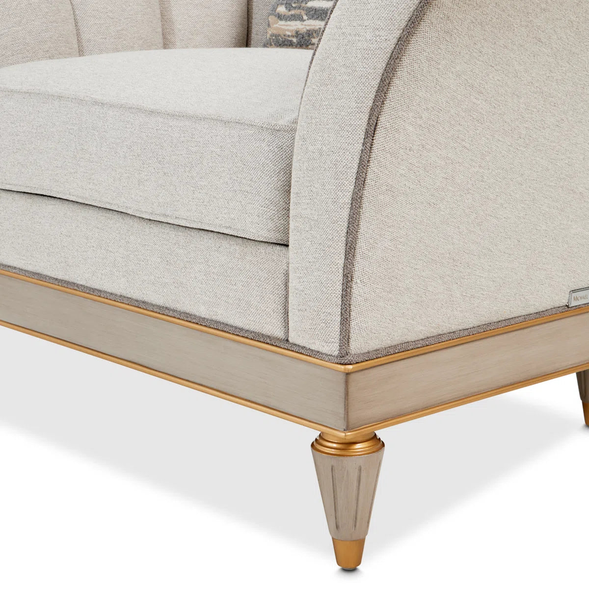 St. Charles Greige Accent Chair with Modern Fabric & Soft Curves